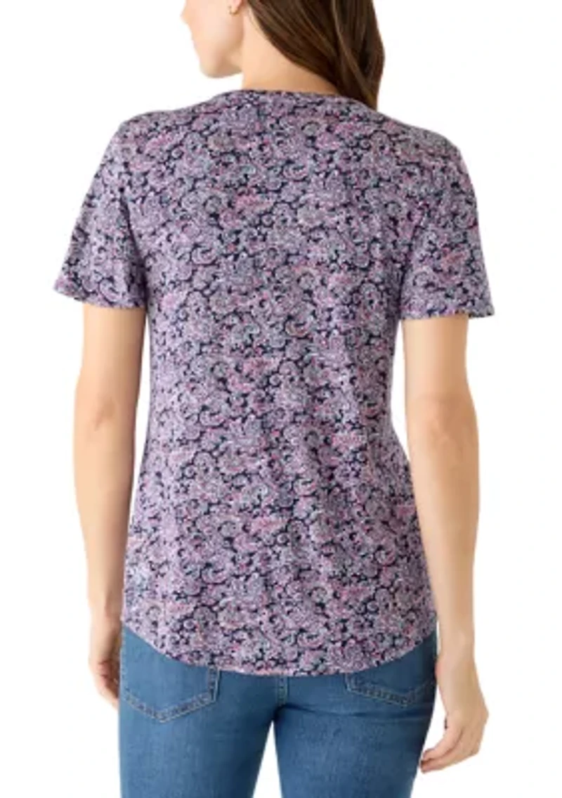 Women's Honeycomb Henley Print Top