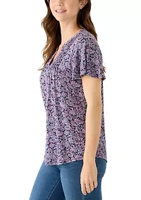 Women's Honeycomb Henley Print Top