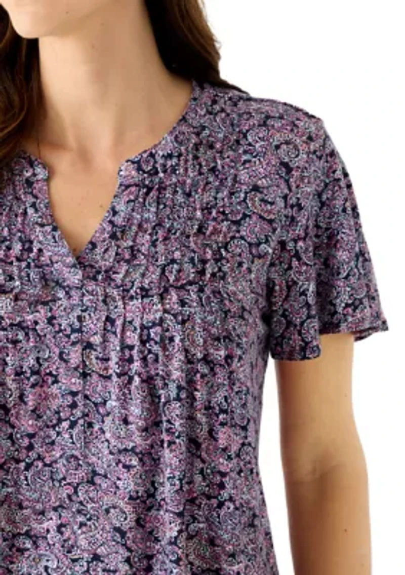 Women's Honeycomb Henley Print Top