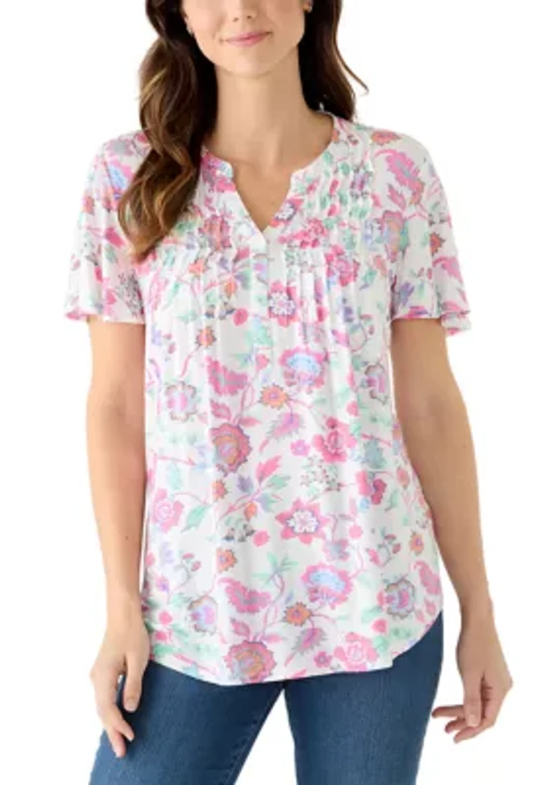 Women's Honeycomb Henley Print Top