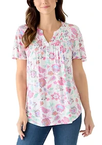 Women's Honeycomb Henley Print Top