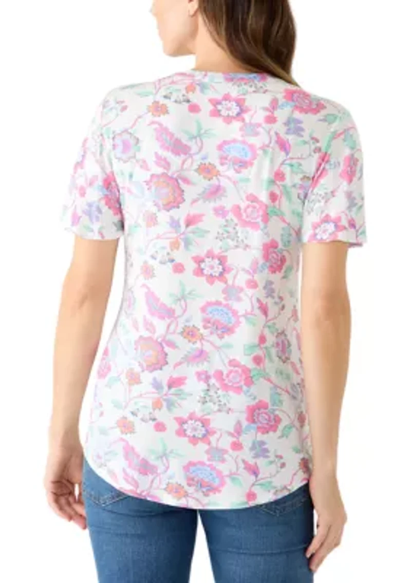 Women's Honeycomb Henley Print Top