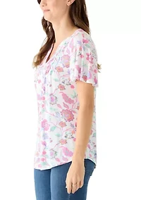 Women's Honeycomb Henley Print Top