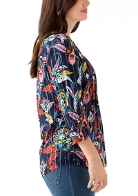 Women's 3/4 Sleeve Printed Henley Shirt