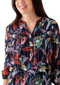 Women's 3/4 Sleeve Printed Henley Shirt