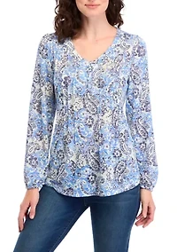 Women's V-Neck Printed Henley Shirt