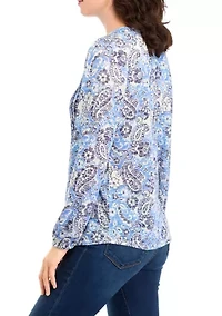 Women's V-Neck Printed Henley Shirt