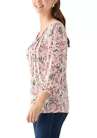 Women's 3/4 Sleeve Printed V-Neck Henley Shirt