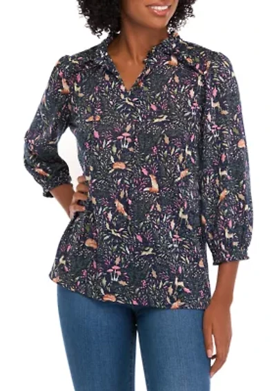 Women's 3/4 Sleeve Shine Hacci Print Peasant Blouse