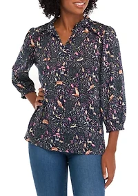 Women's 3/4 Sleeve Shine Hacci Print Peasant Blouse
