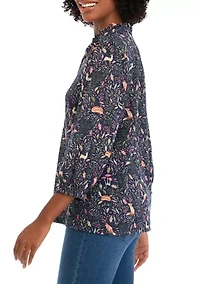 Women's 3/4 Sleeve Shine Hacci Print Peasant Blouse