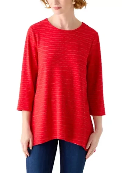 Women's 3/4 Sleeve Novelty Knit Sharkbite Tunic Top