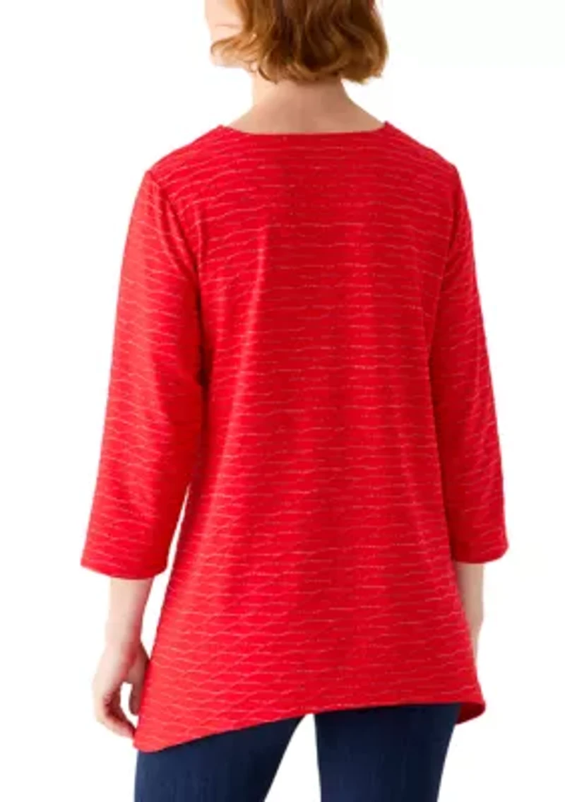 Women's 3/4 Sleeve Novelty Knit Sharkbite Tunic Top