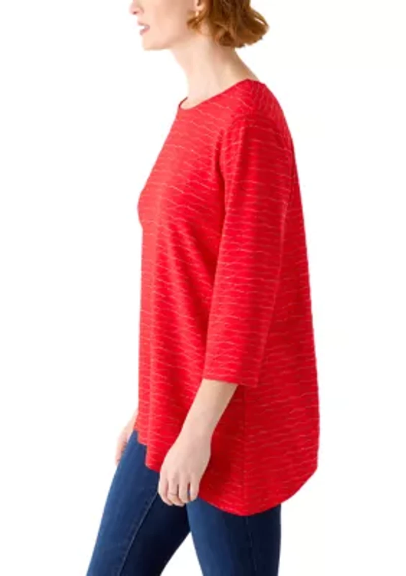 Women's 3/4 Sleeve Novelty Knit Sharkbite Tunic Top