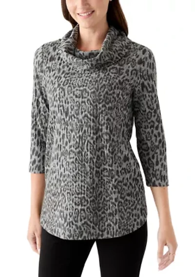 Women's 3/4 Sleeve Cowl Neck Hacci Top