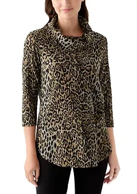 Women's 3/4 Sleeve Cowl Neck Hacci Top