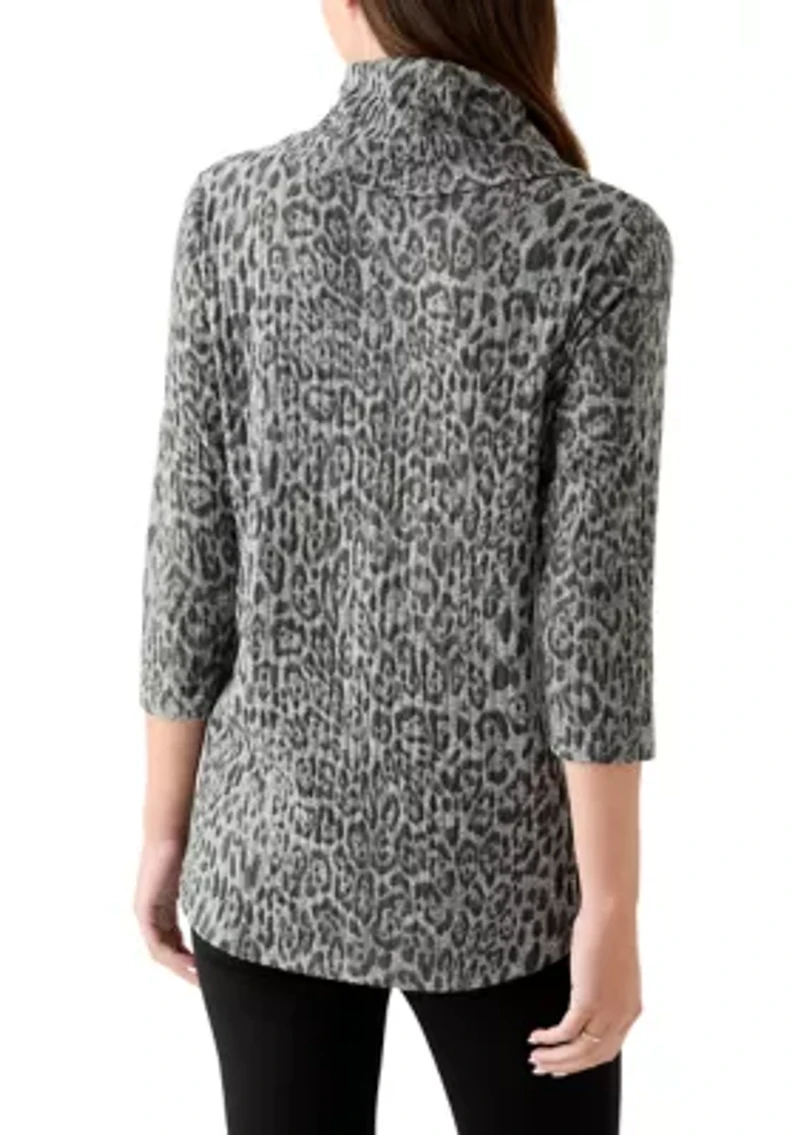 Women's 3/4 Sleeve Cowl Neck Hacci Top