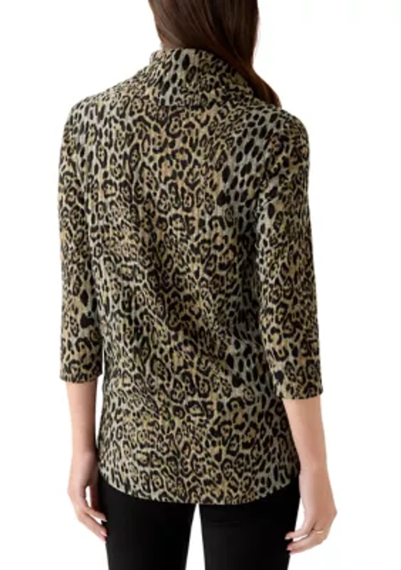 Women's 3/4 Sleeve Cowl Neck Hacci Top