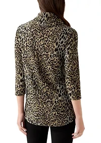 Women's 3/4 Sleeve Cowl Neck Hacci Top