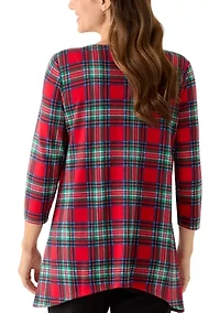 Women's 3/4 Sleeve Plaid Sharkbite  Hacci Top