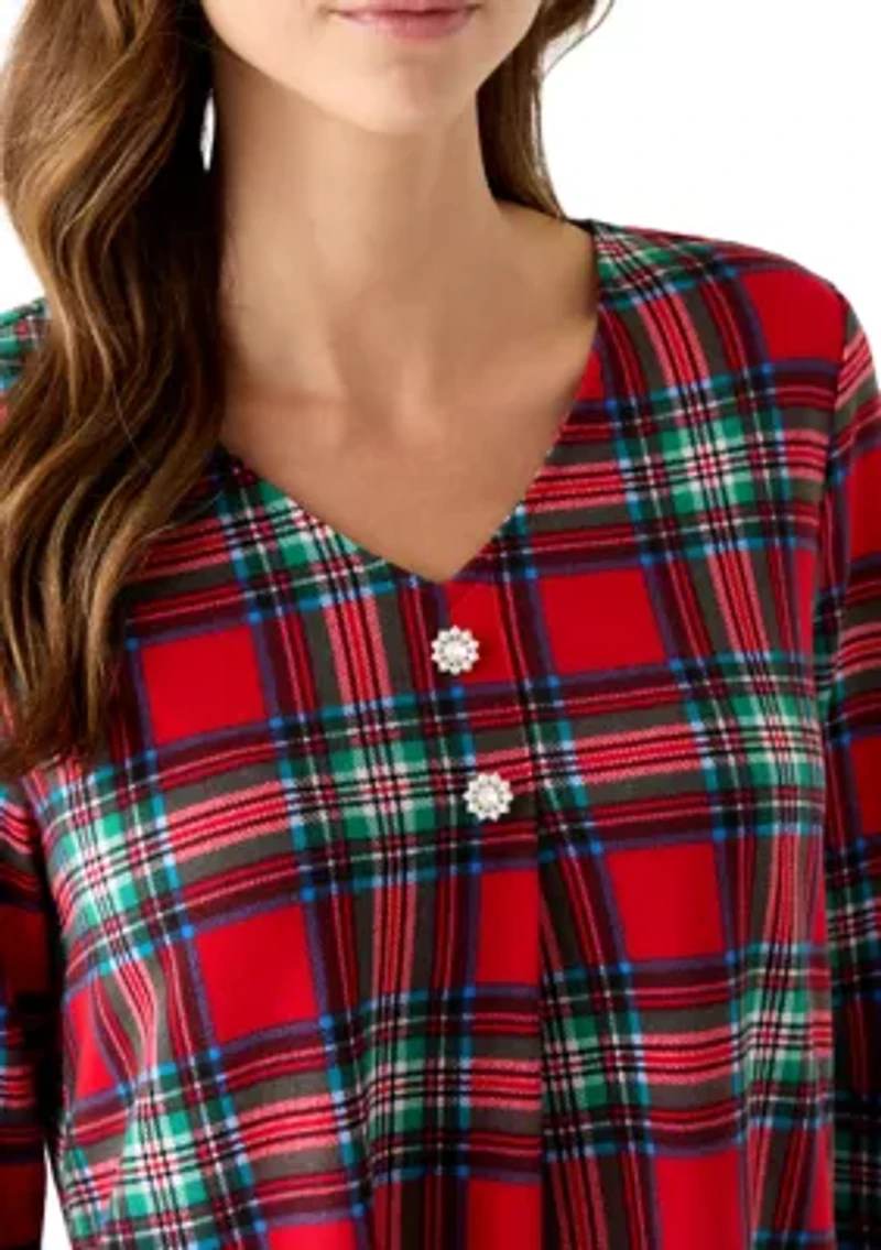 Women's 3/4 Sleeve Plaid Sharkbite  Hacci Top