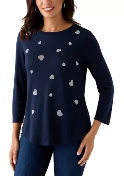 Women's 3/4 Sleeve Heart Detail T-Shirt