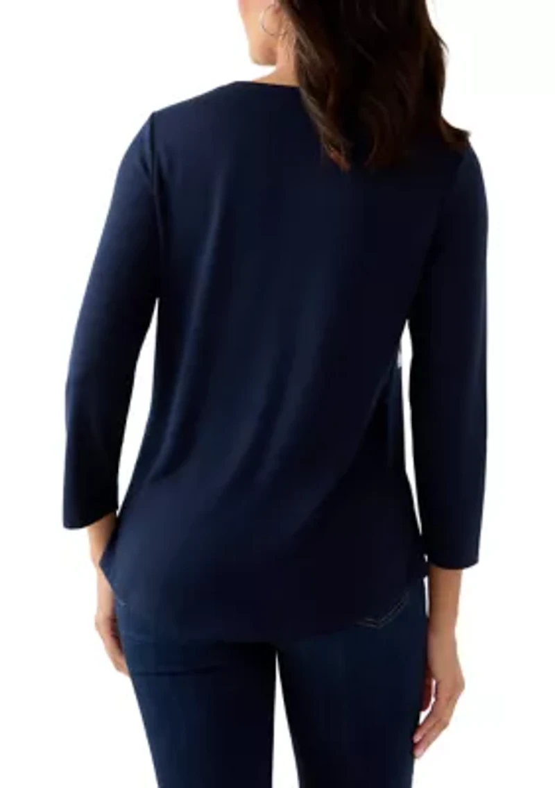 Women's 3/4 Sleeve Heart Detail T-Shirt