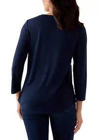 Women's 3/4 Sleeve Heart Detail T-Shirt
