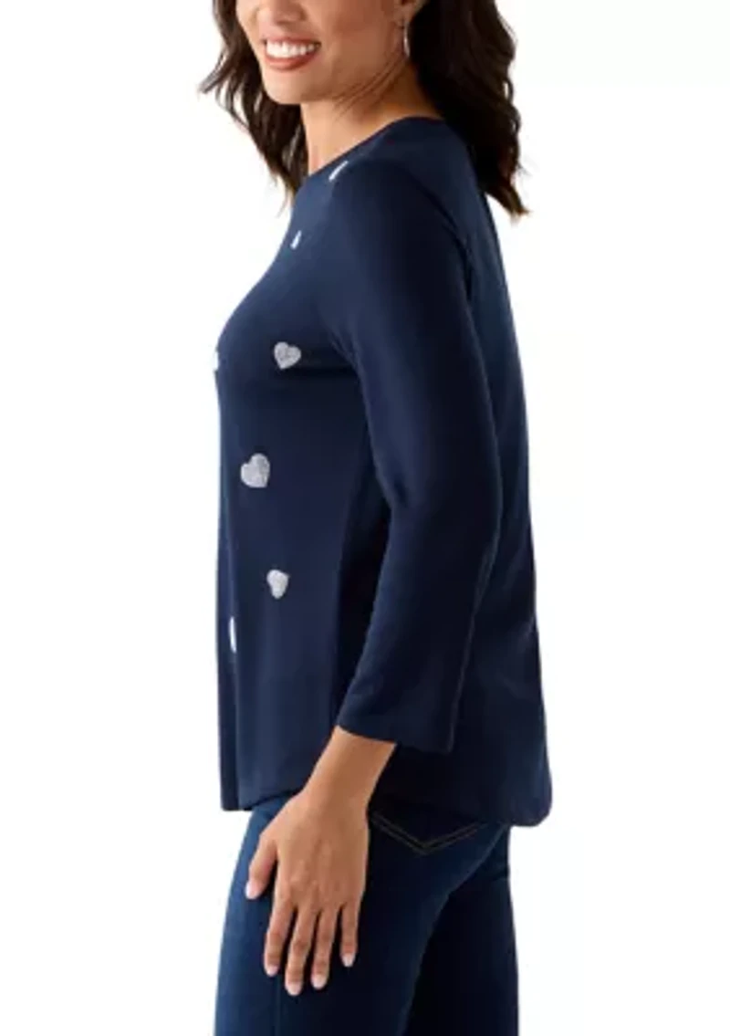 Women's 3/4 Sleeve Heart Detail T-Shirt