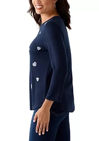 Women's 3/4 Sleeve Heart Detail T-Shirt