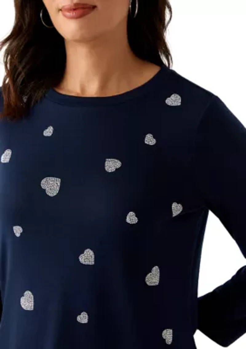 Women's 3/4 Sleeve Heart Detail T-Shirt