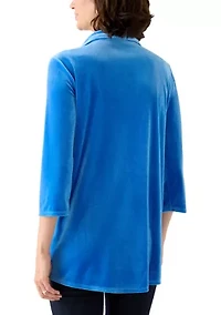 Women's 3/4 Sleeve Knit Velvet Collared Henley Shirt
