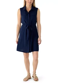 Women's Sleeveless Airflow Shirtdress with Self Tie