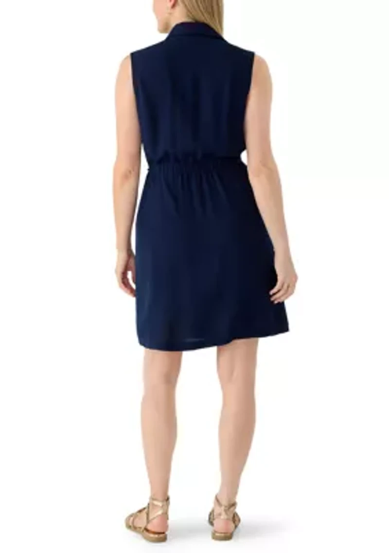 Women's Sleeveless Airflow Shirtdress with Self Tie