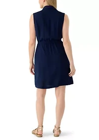 Women's Sleeveless Airflow Shirtdress with Self Tie