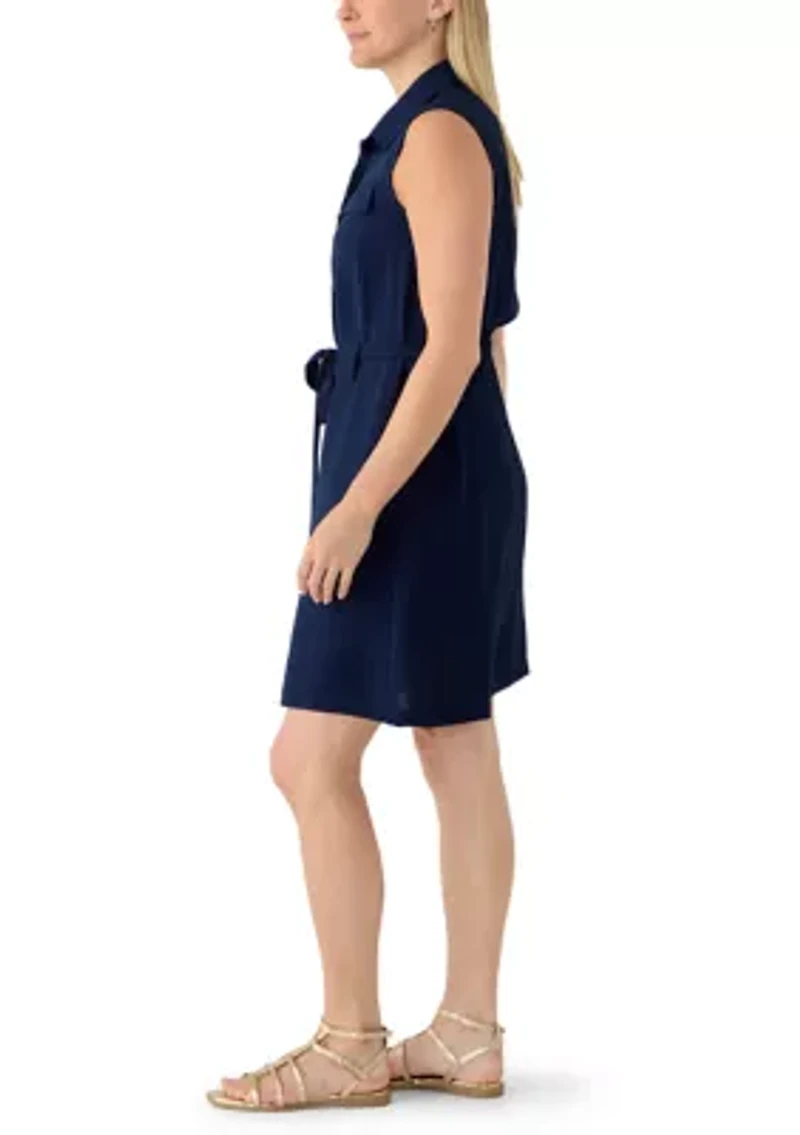 Women's Sleeveless Airflow Shirtdress with Self Tie