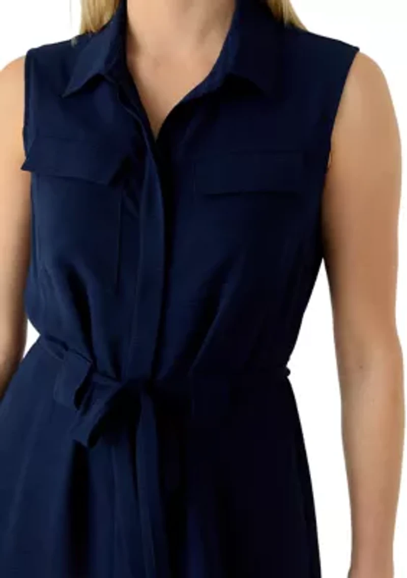 Women's Sleeveless Airflow Shirtdress with Self Tie