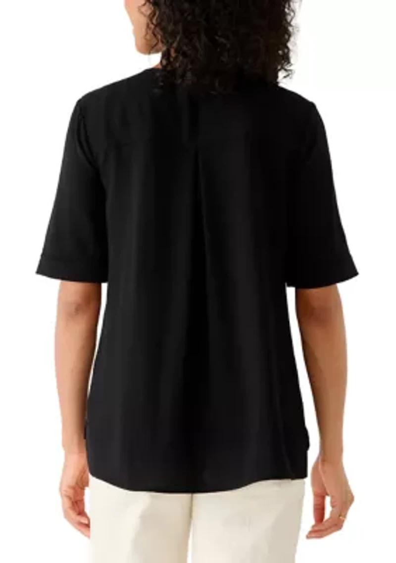 Women's Short Sleeve Embroidered V-Neck Top