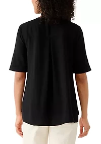 Women's Short Sleeve Embroidered V-Neck Top