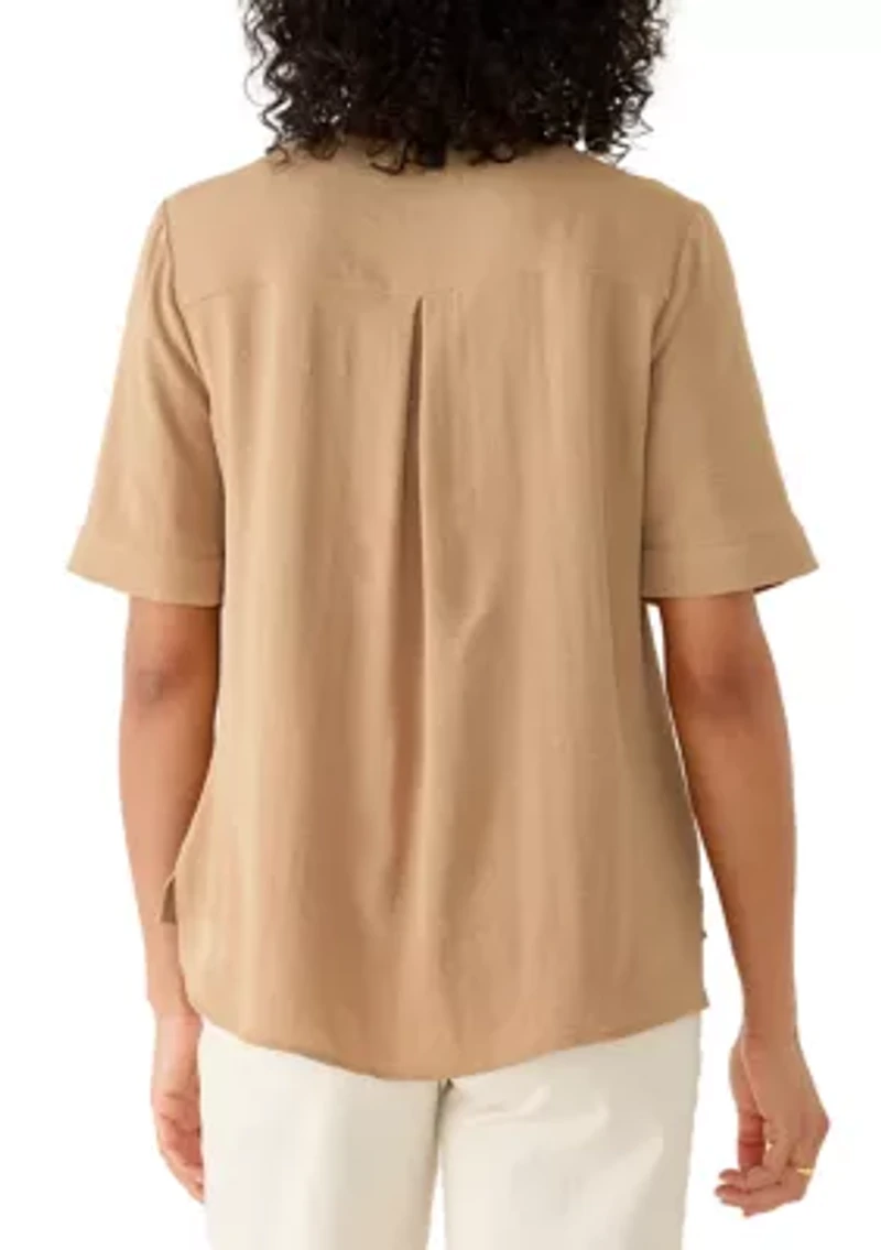 Women's Short Sleeve Embroidered V-Neck Top