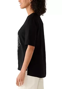 Women's Short Sleeve Embroidered V-Neck Top