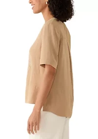 Women's Short Sleeve Embroidered V-Neck Top
