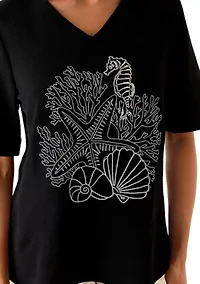 Women's Short Sleeve Embroidered V-Neck Top