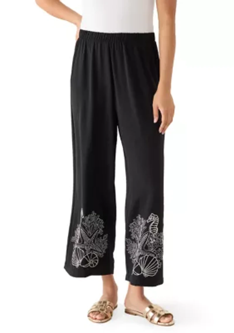 Women's Embroidered Pull On Pants
