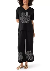 Women's Embroidered Pull On Pants