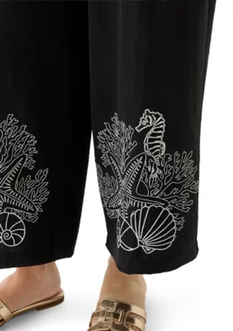 Women's Embroidered Pull On Pants