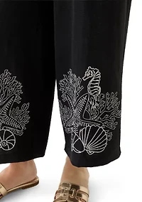 Women's Embroidered Pull On Pants