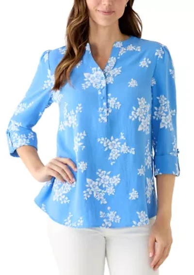 Women's 3/4 Sleeve Woven Henley Top