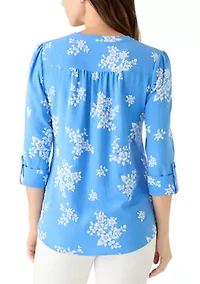 Women's 3/4 Sleeve Woven Henley Top