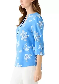 Women's 3/4 Sleeve Woven Henley Top